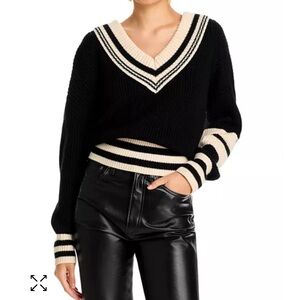 Steve‎ Madden Jen Striped V-Neck Sweater